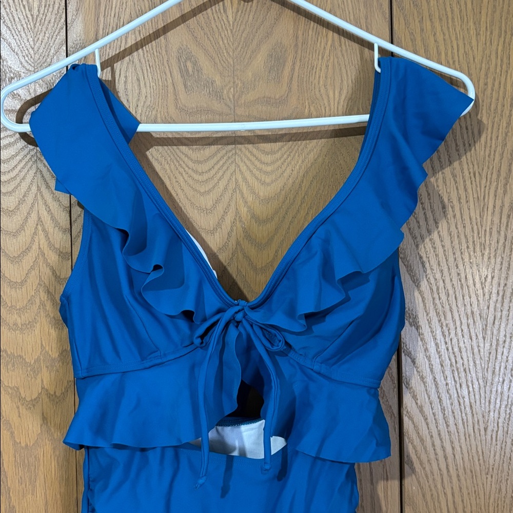 Eomenie  women’s small peacock blue Ruffled Swimsuit one piece - Picture 2 of 6
